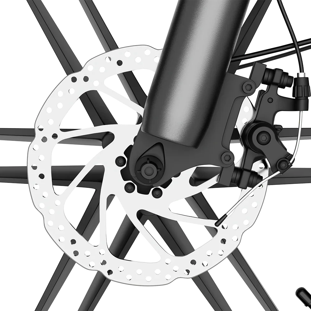 Close-up of DEEPOWER S20 electric bike disc brake system showing brake caliper and rotor