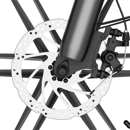 Close-up of DEEPOWER S20 electric bike disc brake system showing brake caliper and rotor